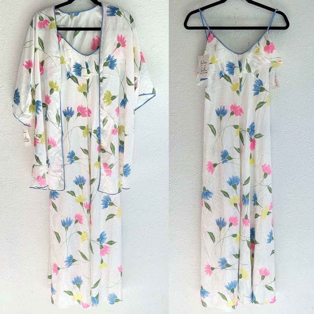 Vintage Claire Sanders by Lucie Ann Maxi Nightgown &  Robe Floral Set NWT Small